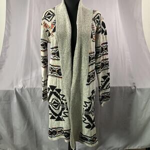 Northern Angel Cardigan Womens Medium Gray Aztec Southwestern Open Front Knit